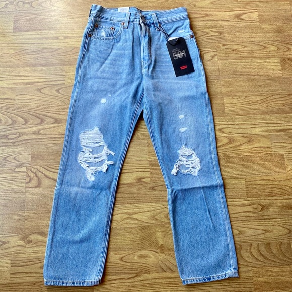 Levi's 501 High Waist Ripped Crop Straight Jeans - Picture 4 of 12